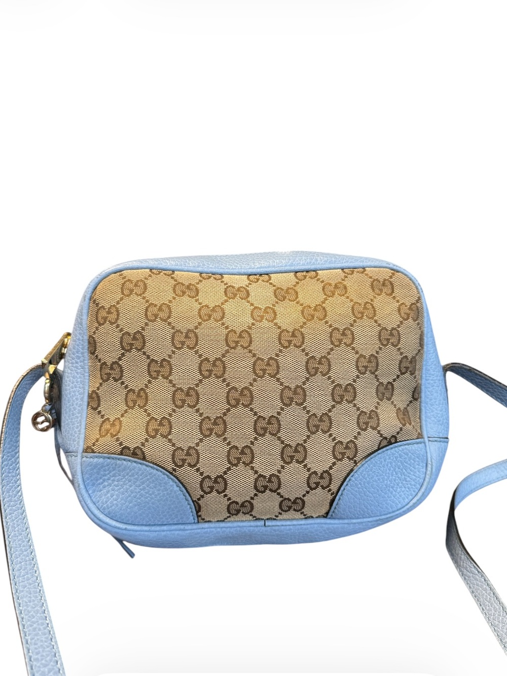 Gucci Bree GG Supreme Blue & Brown Canvas & Leather Crossbody Camera Bag - Picture 4 of 10